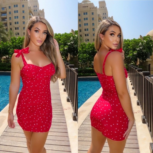 Chloe Red & White Heart Strappy Mini Dress - Picture 11 of 11